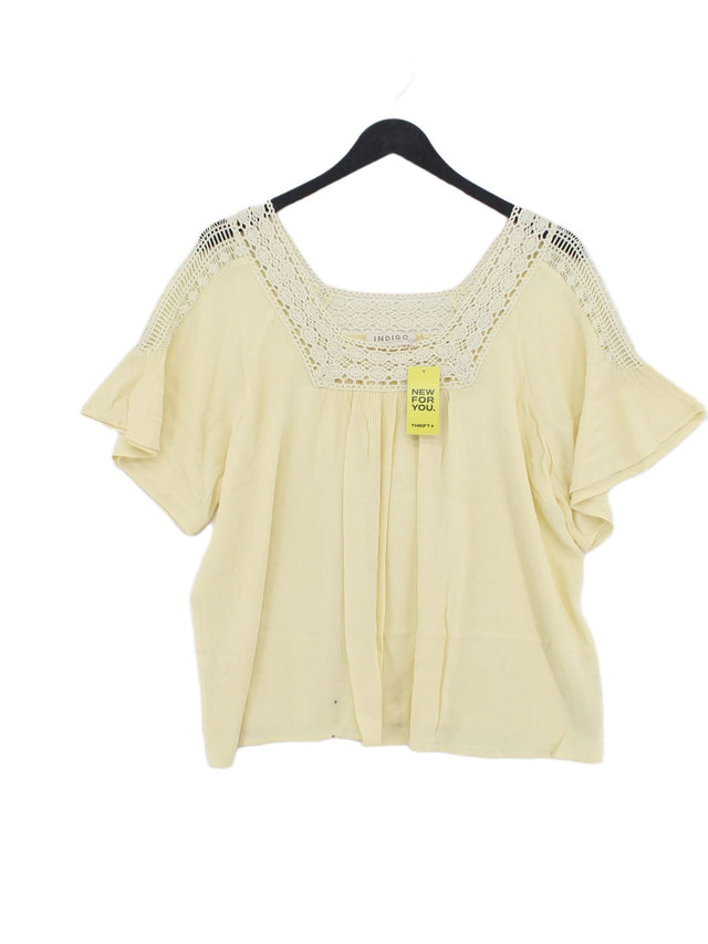 Indigo Women's Top UK 14 Yellow Cotton with Polyamide, Viscose