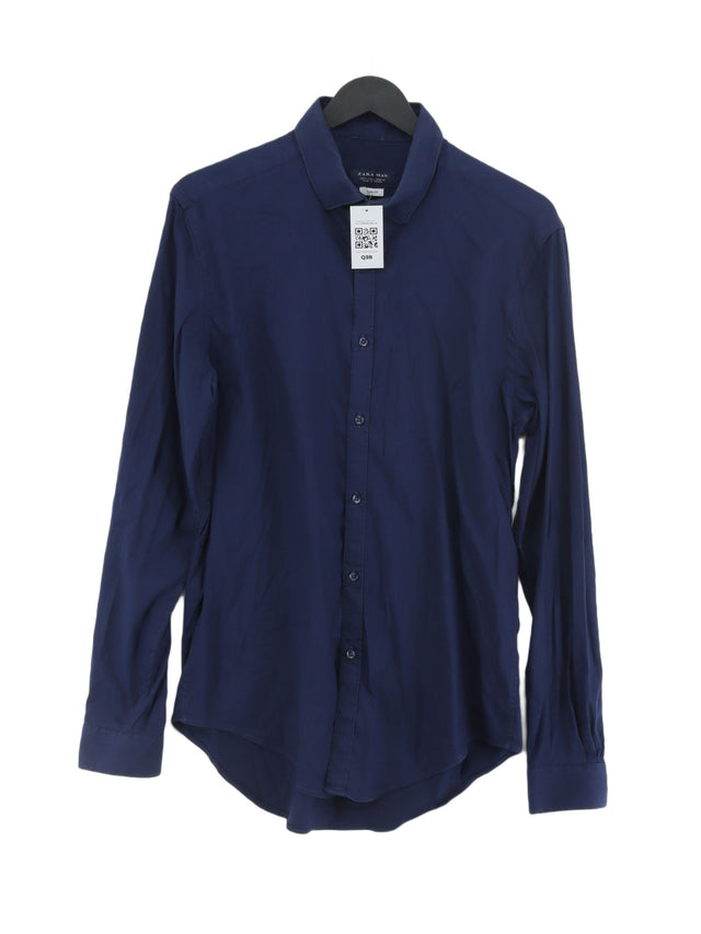 Zara Men's Shirt L Blue Cotton with Elastane, Polyamide
