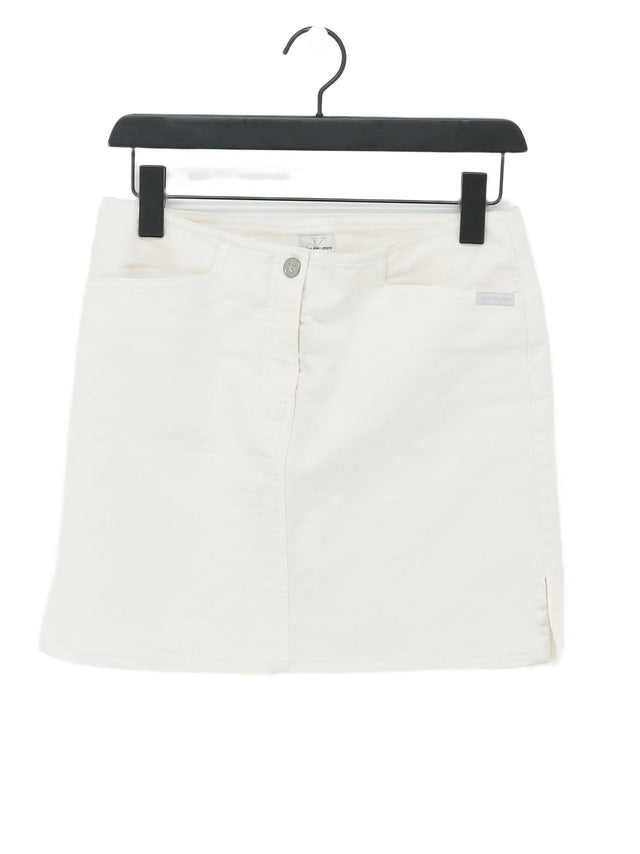 Calvin Klein Women's Midi Skirt W 28 in White Cotton with Elastane, Polyester