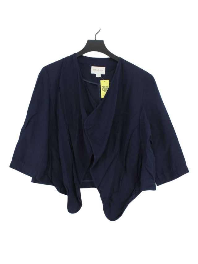 Monsoon Women's Cardigan UK 16 Blue Linen with Viscose