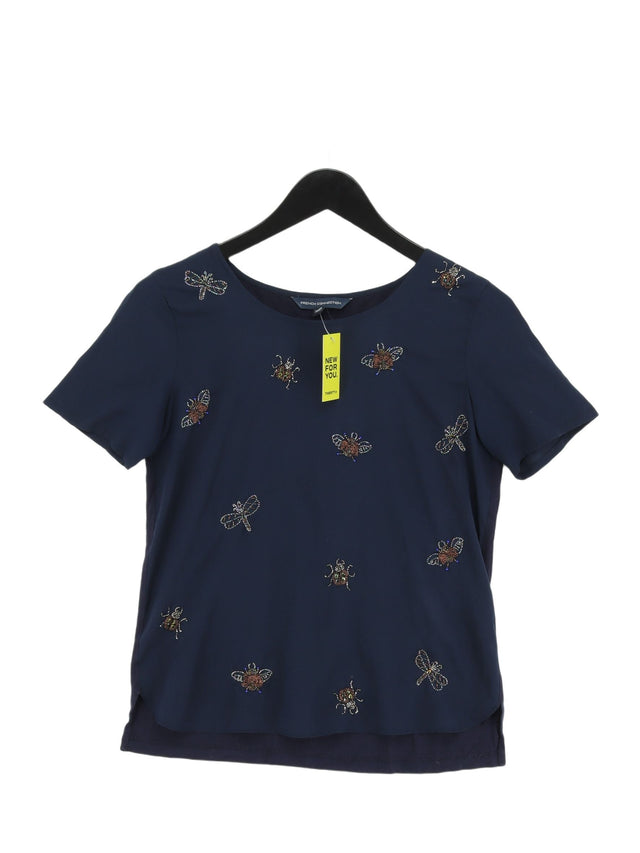 French Connection Women's T-Shirt UK 6 Blue Polyester with Viscose