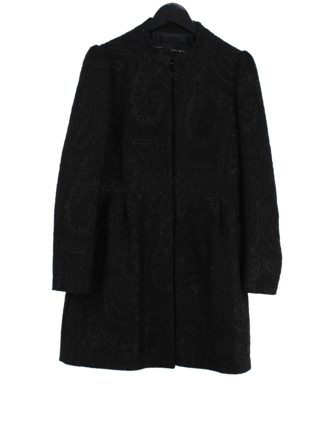 Zara Women's Coat L Black Viscose with Polyamide