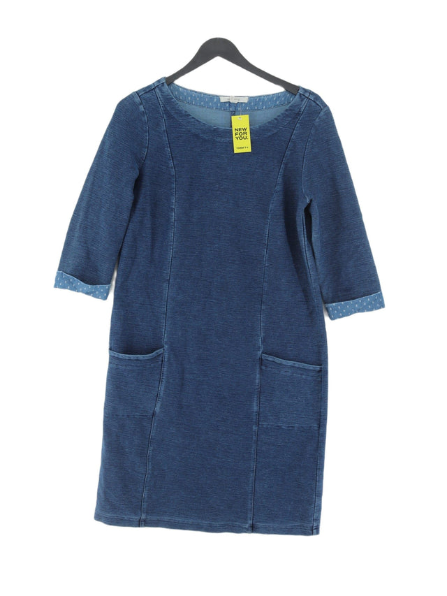White Stuff Women's Midi Dress UK 12 Blue Cotton with Elastane, Polyester