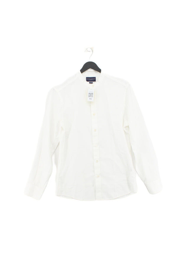 Charles Tyrwhitt Men's Shirt S White Cotton with Linen