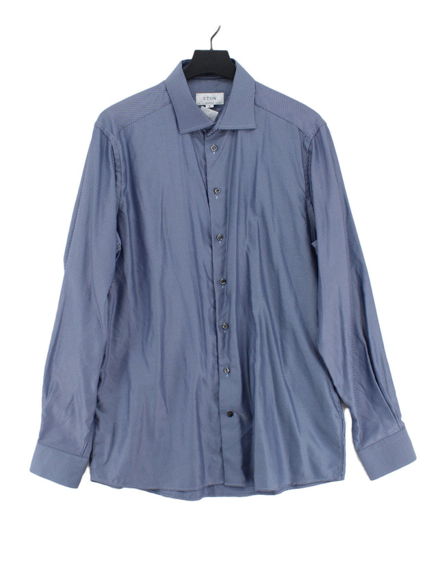 Eton Men's Shirt Chest: 43 in Blue 100% Cotton