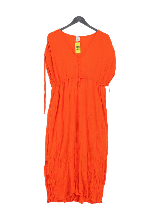 River Island Women's Midi Dress UK 16 Orange 100% Viscose
