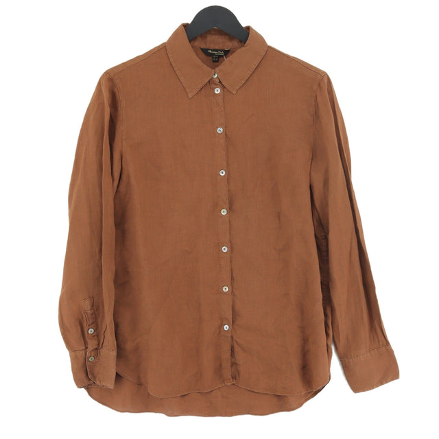 Massimo Dutti Women's Shirt UK 10 Brown 100% Linen