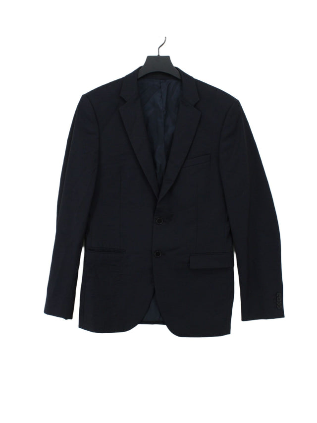 DKNY Men's Blazer Chest: 38 in Blue Wool with Polyester, Viscose