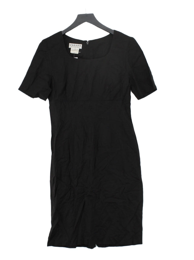 Jaeger Women's Midi Dress UK 10 Black Silk with Linen