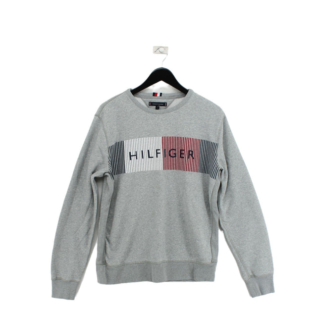 Tommy Hilfiger Men's Hoodie L Grey Cotton with Elastane, Polyester