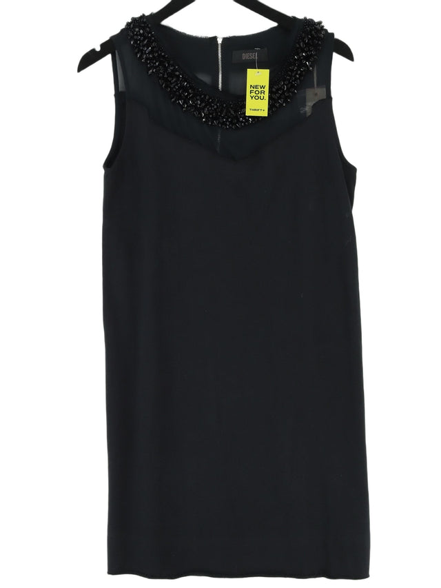 Diesel Women's Midi Dress M Black Cotton with Nylon, Polyester