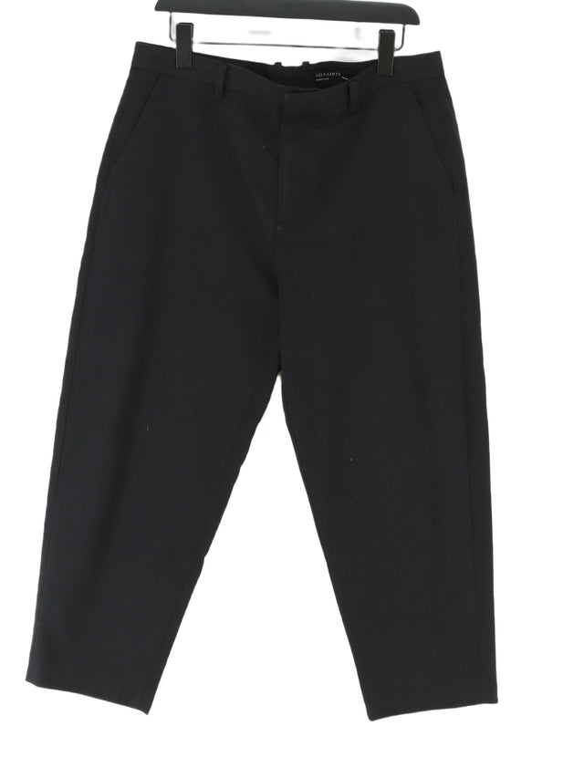 AllSaints Men's Trousers W 32 in Black Cotton with Polyester, Wool