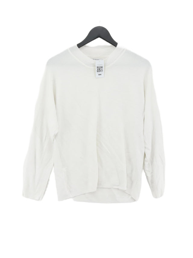 Pieces Women's Jumper M White Viscose with Cotton