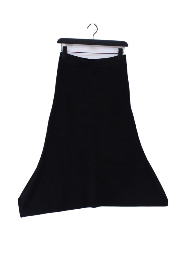 Reiss Women's Midi Skirt UK 8 Black Viscose with Nylon