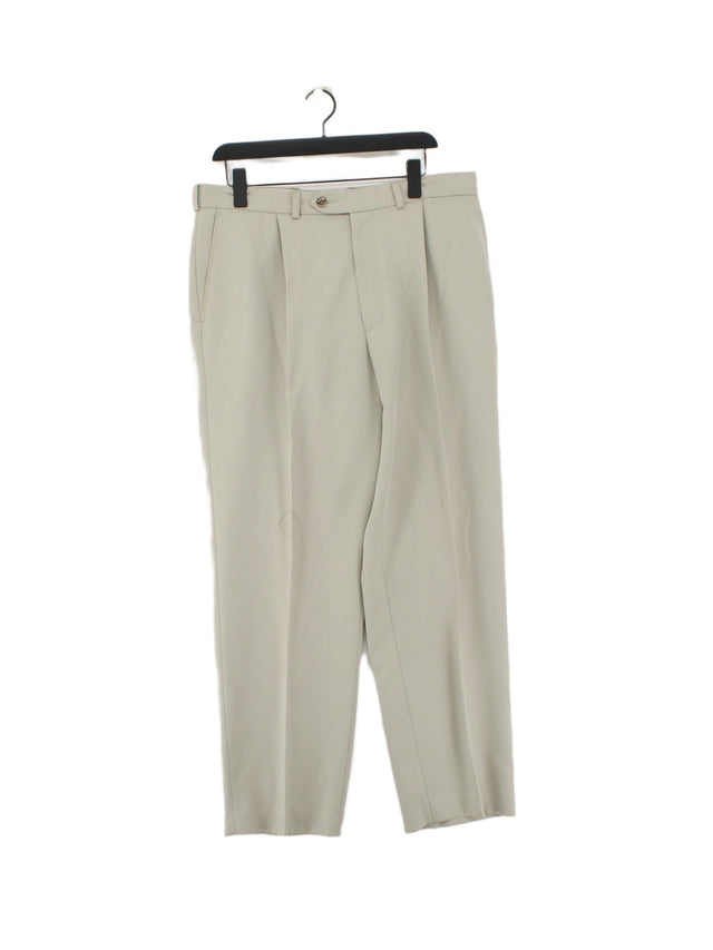 Maine Men's Trousers W 36 in Cream Polyester with Viscose