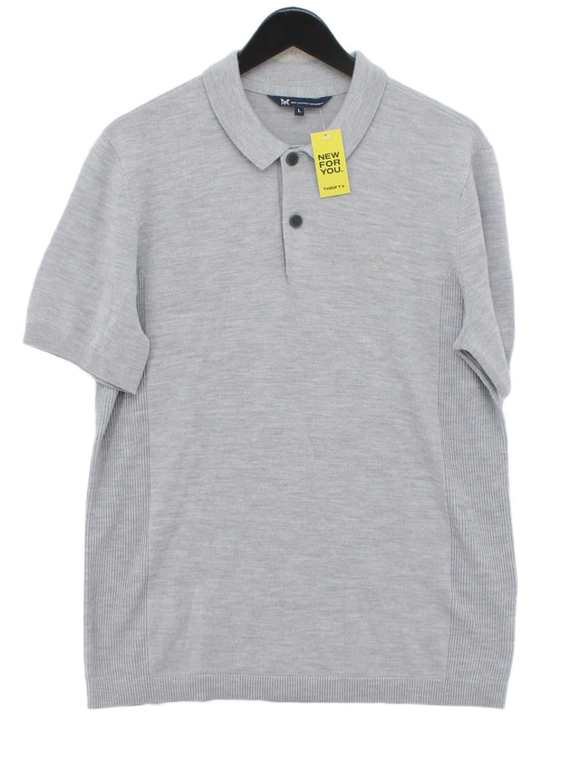 Crew Clothing Men's Polo L Grey Wool with Silk