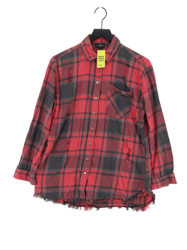 River Island Women's Shirt UK 8 Red Cotton with Polyester