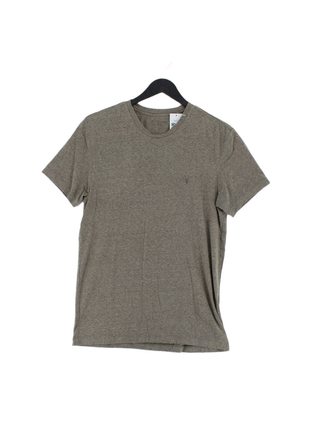 AllSaints Men's T-Shirt S Grey Polyester with Cotton, Viscose