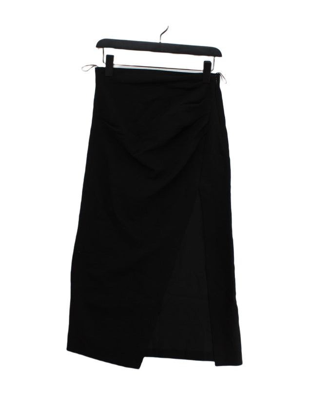 Zara Women's Midi Skirt M Black Viscose with Cotton, Linen