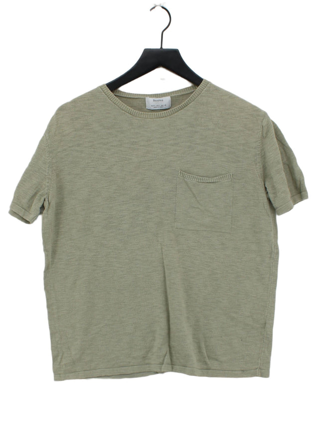 Bershka Men's T-Shirt S Green 100% Cotton