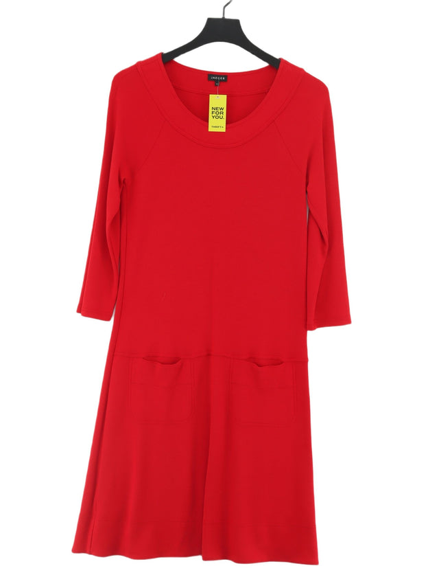 Jaeger Women's Midi Dress UK 12 Red Viscose with Elastane, Wool