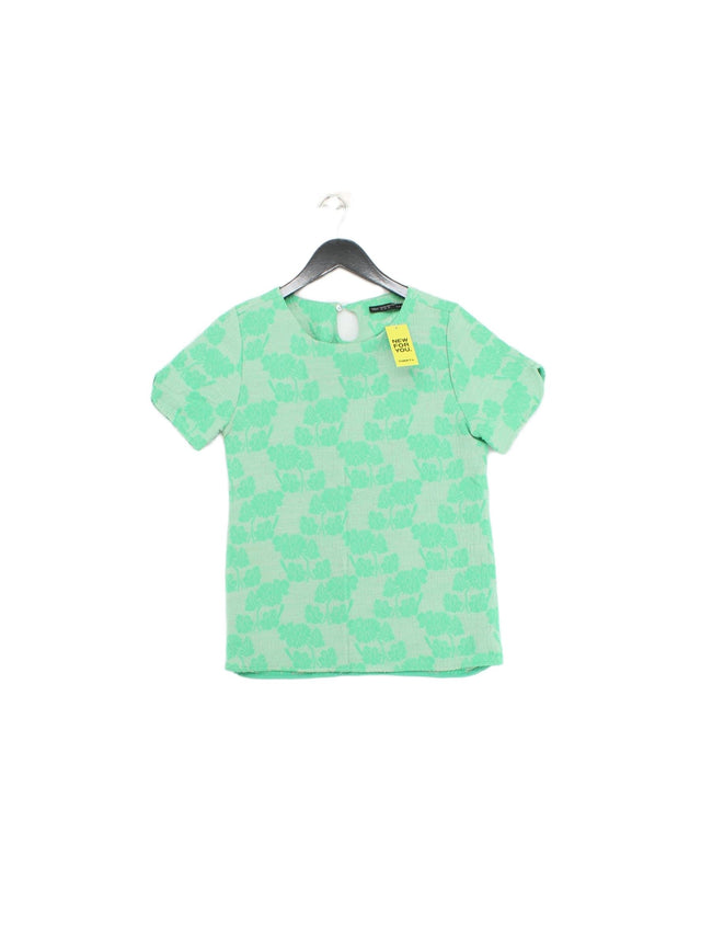 Zara Basic Women's Top XS Green Polyester with Cotton, Elastane, Linen