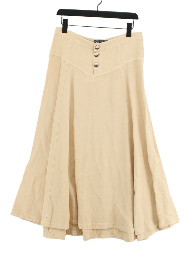Zara Women's Maxi Skirt L Cream Linen with Viscose