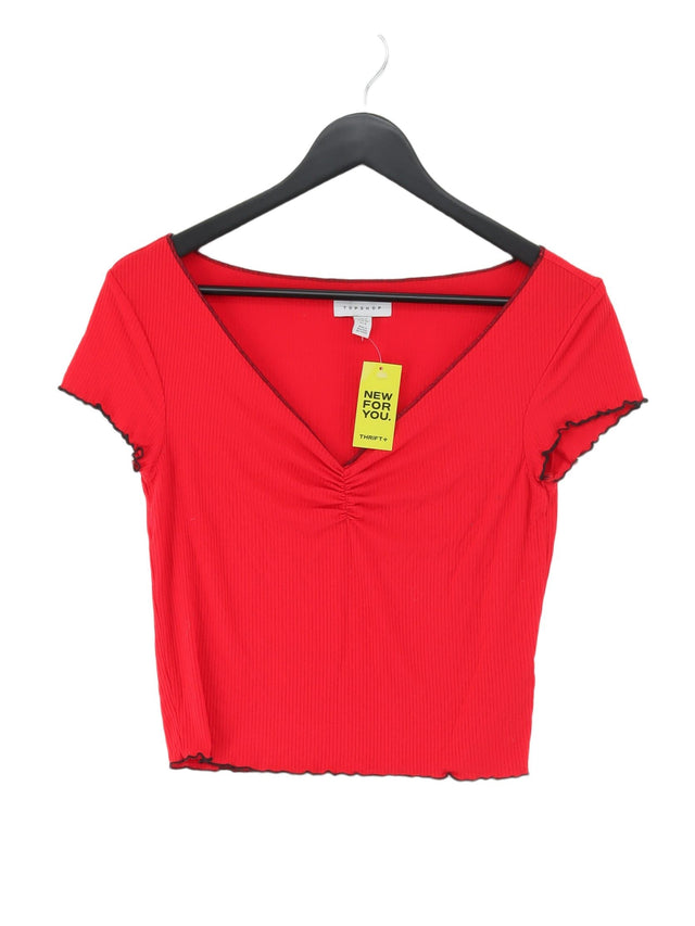 Topshop Women's T-Shirt UK 12 Red Elastane with Other, Viscose