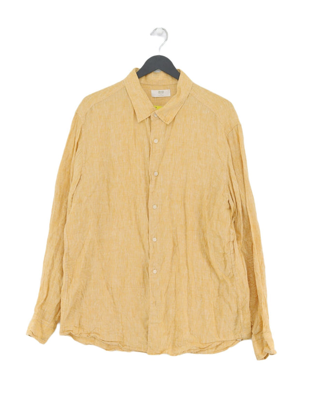 Uniqlo Men's Shirt XL Yellow 100% Linen