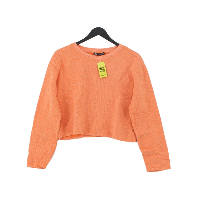 Zara Women's Jumper L Orange Cotton with Elastane, Polyester