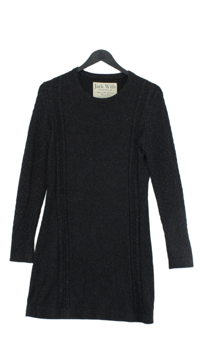 Jack Wills Women's Midi Dress UK 10 Black Cotton with Nylon, Polyester, Viscose