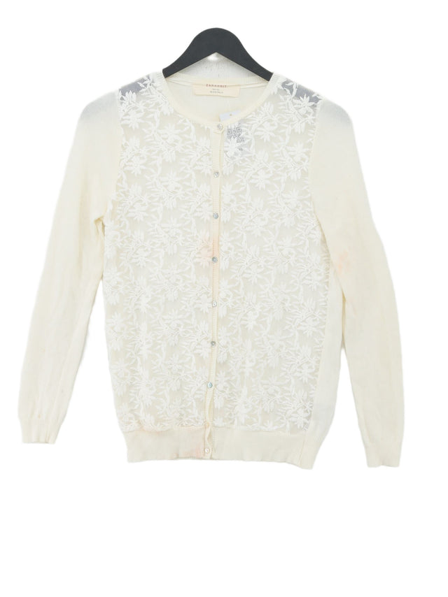 Zara Women's Cardigan S Cream Polyester with Cotton, Nylon, Other, Viscose