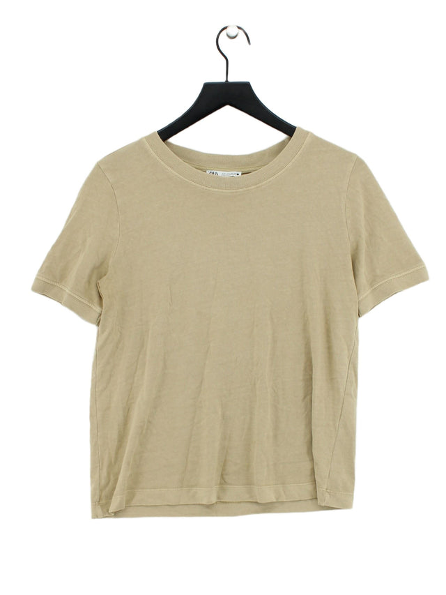 Zara Women's T-Shirt L Tan Cotton with Elastane