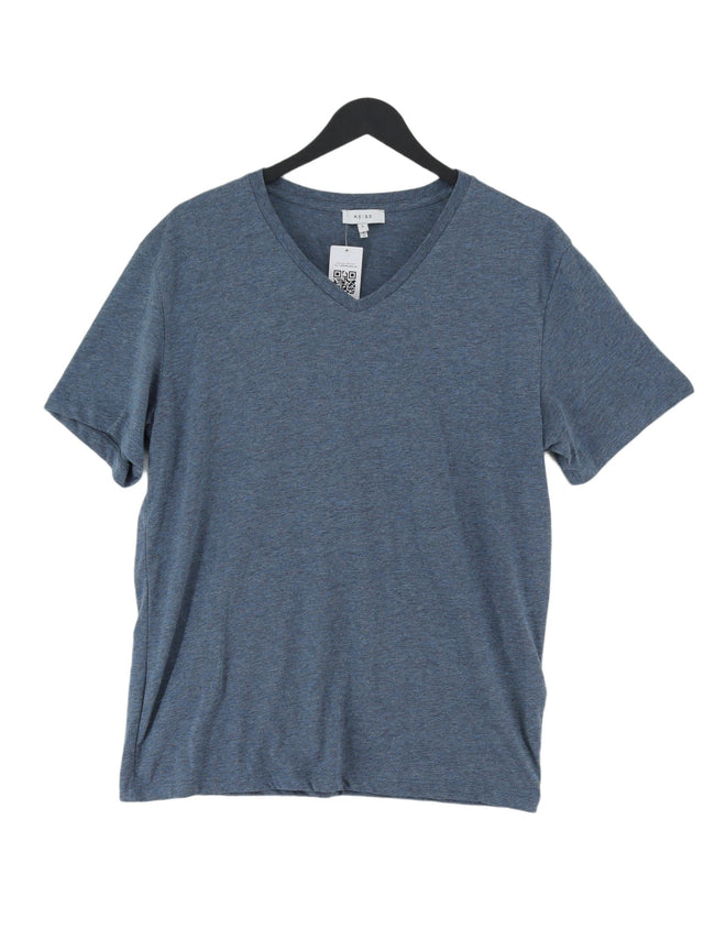 Reiss Men's T-Shirt L Blue Polyester with Cotton