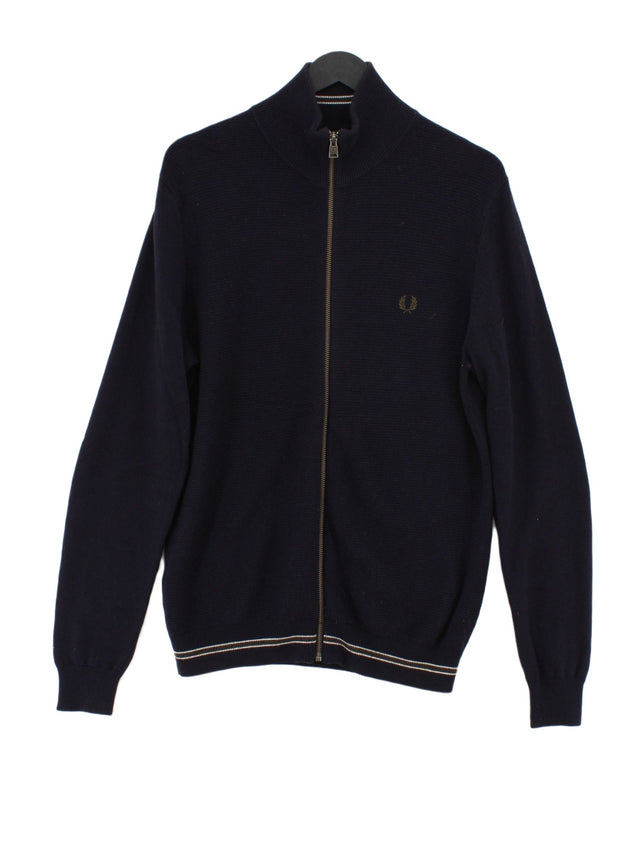 Fred Perry Men's Cardigan M Blue Wool with Cotton