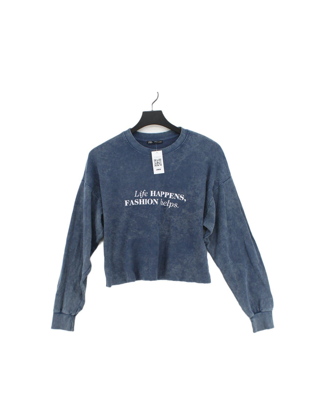 Zara Women's Jumper S Blue Cotton with Elastane