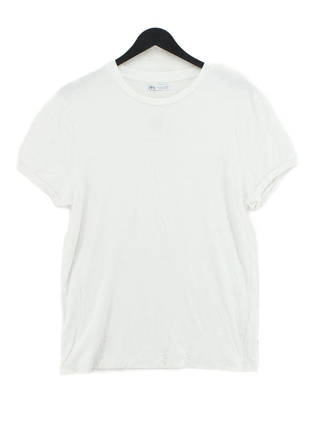 Zara Men's T-Shirt M White Viscose with Polyamide