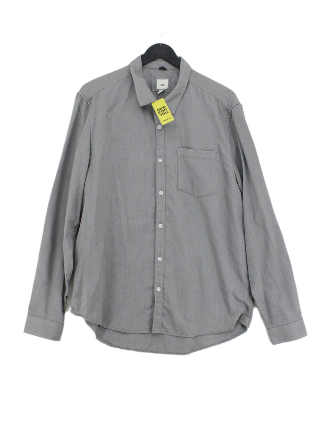 River Island Men's Shirt L Grey Polyester with Viscose