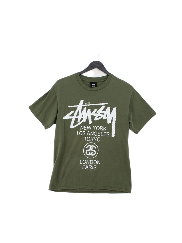 Stussy Men's T-Shirt S Green 100% Cotton