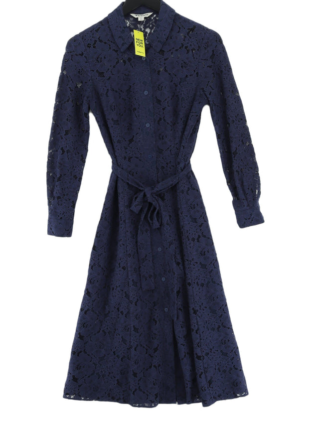 Whistles Women's Midi Dress UK 8 Blue Cotton with Polyamide, Polyester