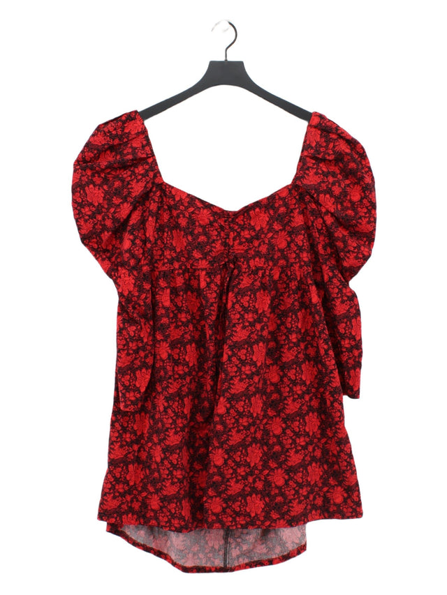 Topshop Women's Midi Dress UK 14 Red 100% Cotton