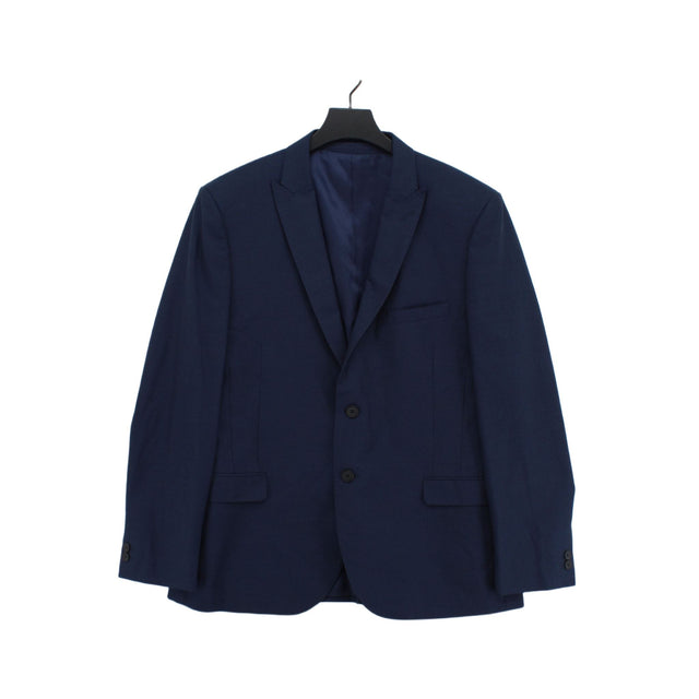 Moss Men's Blazer Chest: 44 in Blue Polyester with Viscose