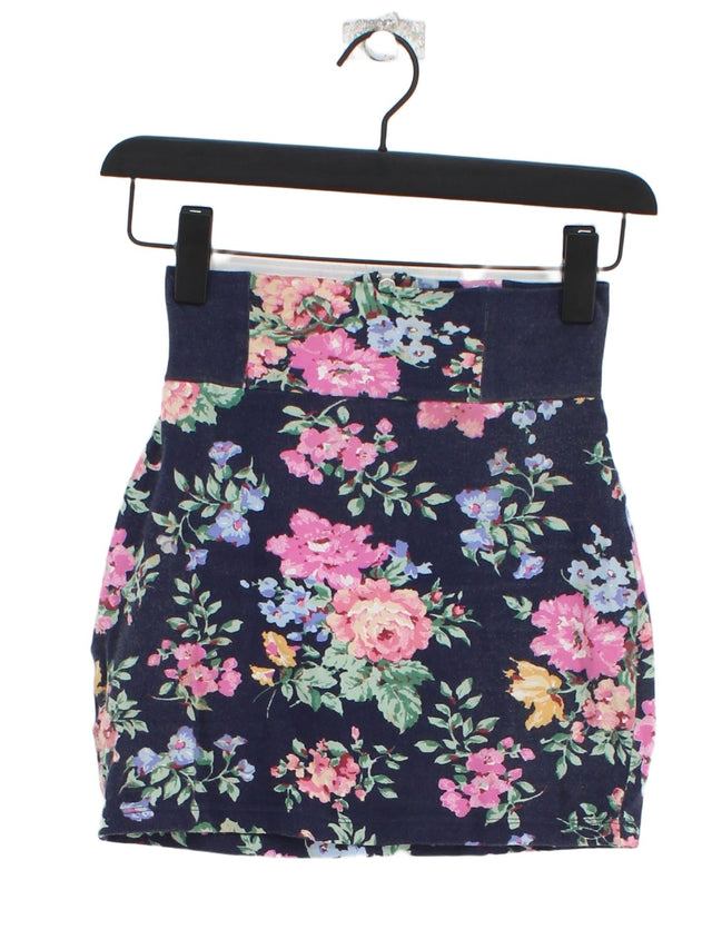 Topshop Women's Mini Skirt UK 6 Blue Cotton with Elastane