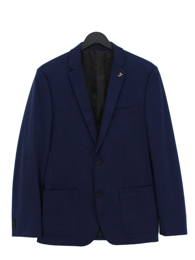 Farah Women's Blazer Chest: 36 in Blue Polyester with Linen, Viscose