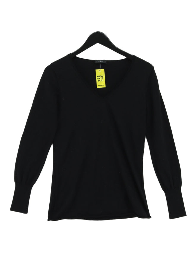 The White Company Men's Jumper L Black Wool with Leather