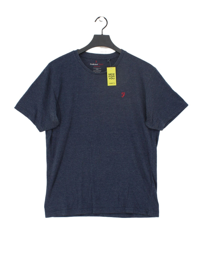 Farah Men's T-Shirt L Blue Cotton with Polyester