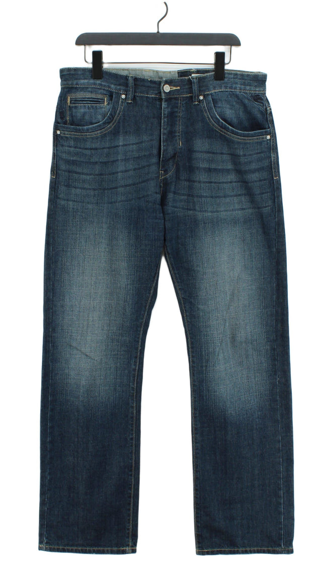 Rocha.John Rocha Women's Jeans W 34 in Blue Cotton with Leather