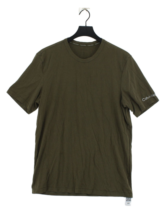 Calvin Klein Men's T-Shirt Chest: 42 in Green Cotton with Elastane, Polyester