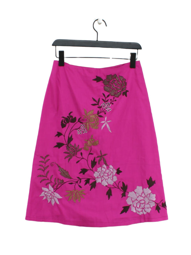 French Connection Women's Midi Skirt UK 8 Purple Silk with Cotton, Polyester