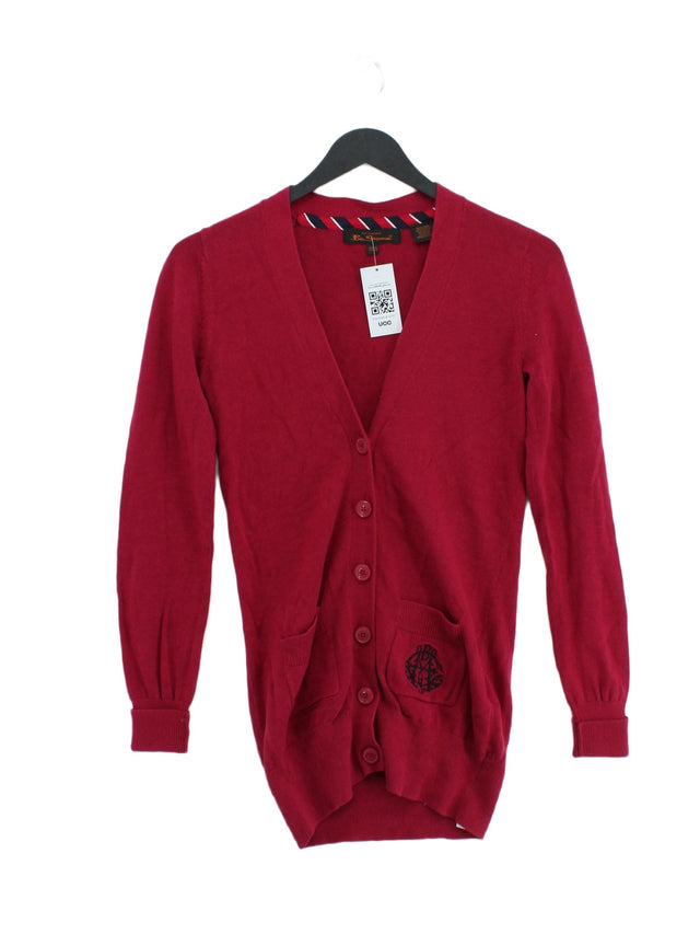 Ben Sherman Women's Cardigan XXS Red Linen with Cotton